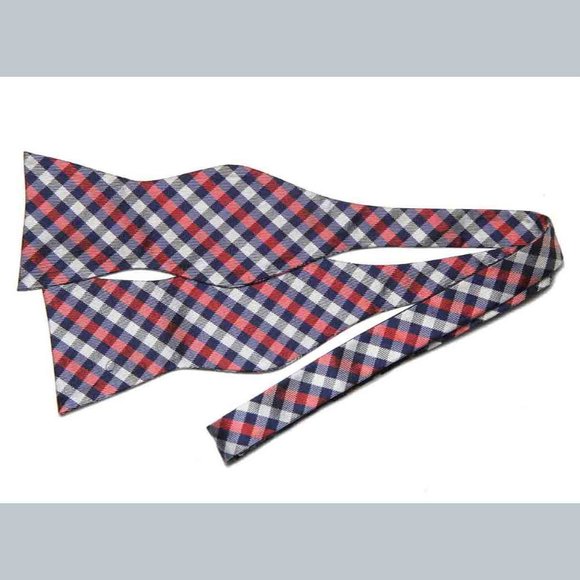 Tommy Hilfiger Silk Bow Tie Red White Blue Lattice Check One Size Adjustable - Picture 1 of 2